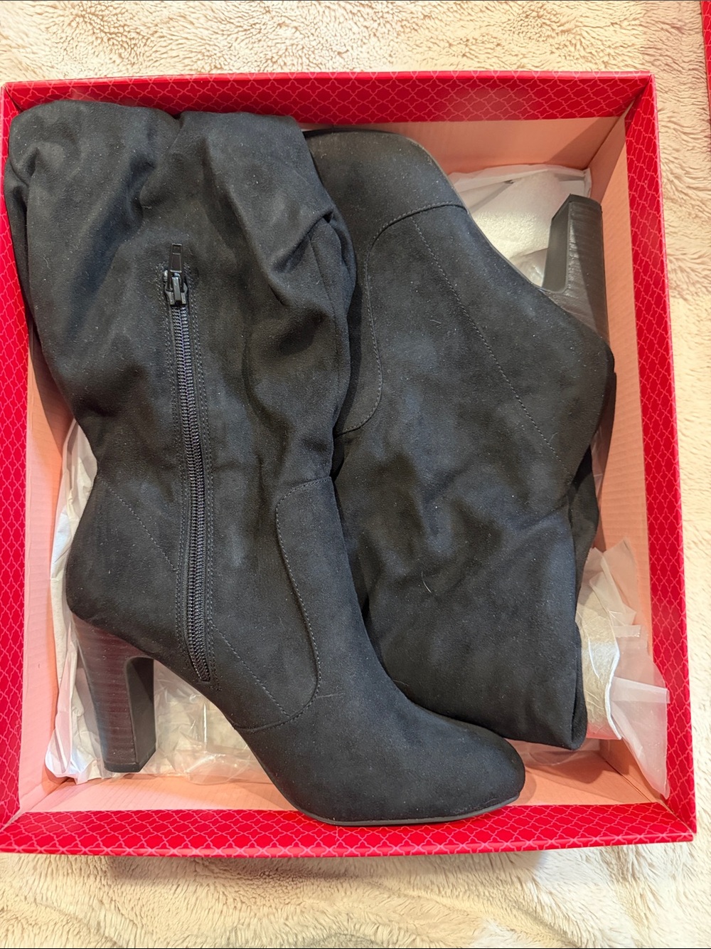 Kelly & Katie Black Suede-Look Mid-Calf Heeled Boots